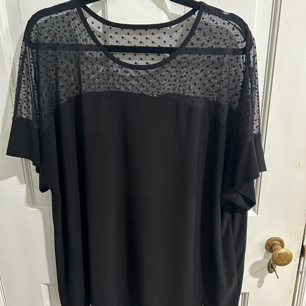 Anne Klein Black Sheer Polka Dot Blouse